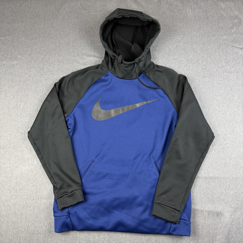 Nike Therma Hoodie Mens Medium Blue Black Dri-FIT Pullover Sweatshirt 931991-478